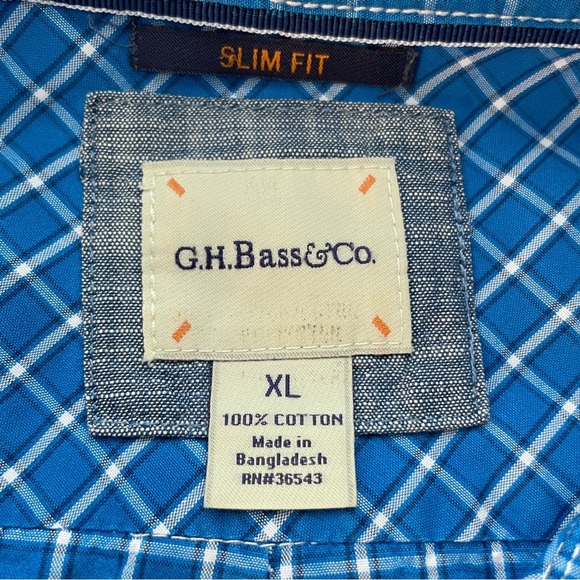 G.H. Bass & Co. Blue & White Plaid Slim Fit Button Up Dress Shirt Men’s Size XL - Picture 3 of 10
